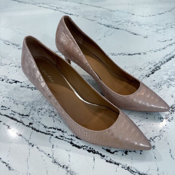 Calvin Klein Gayle Pump Rose Gold Metallic Snakeskin Print 3.25" Heel Size 11 - Picture 2 of 5